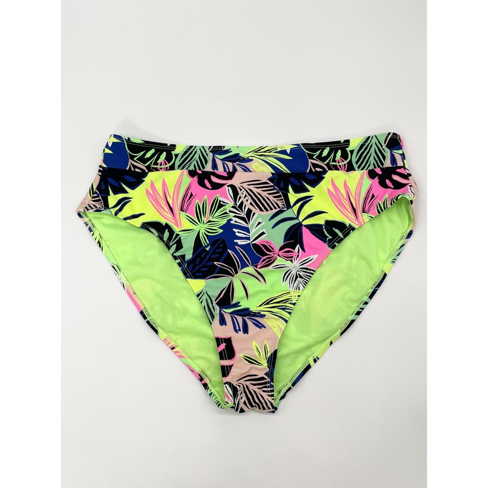 Tropical Neon Bikini Bottoms Size XL High Waist Stretch Retro Indie Beach NOBO